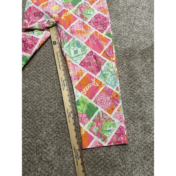 Lilly Pulitzer Chino Pants Womens 10 Pink Green Floral Patch Work - Picture 7 of 8